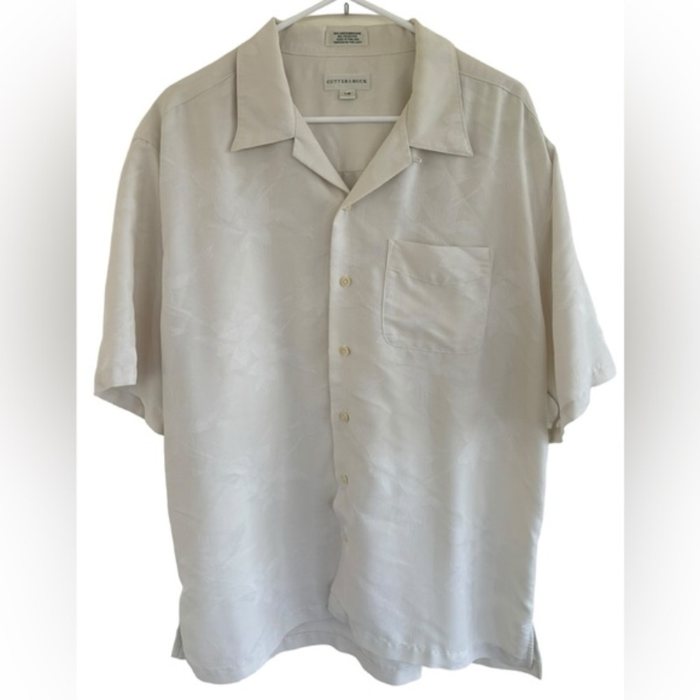 Cutter & Buck Men's Ivory Button‎ Down Shirt with Floral Detail Size Large
